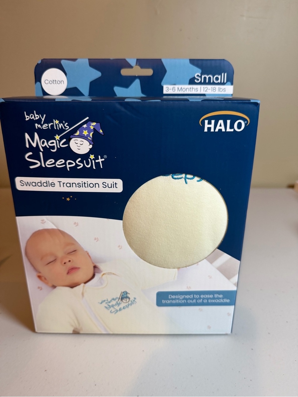 Halo Baby Sleepwear Packaging - Navy and Light Blue Stars